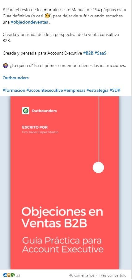 ejemplo de publicación de red social como contenido para empresas copywriter b2b parte 2