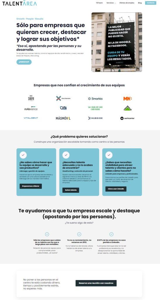 copywriting web pagina de inicio talentaria