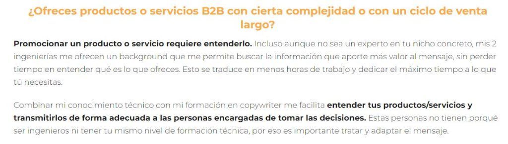 como crear una página de servicio o producto b2b copywriting josecopy